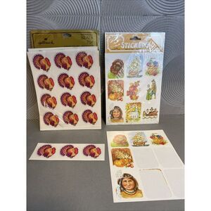 Vintage Thanksgiving Stickers Hallmark Eureka 6.5 Sheets Total‎